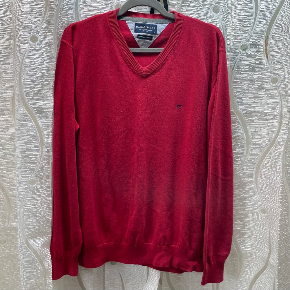 Casa Moda V-Neck‎ Sweater Mens Large Red Premium Cotton 004130